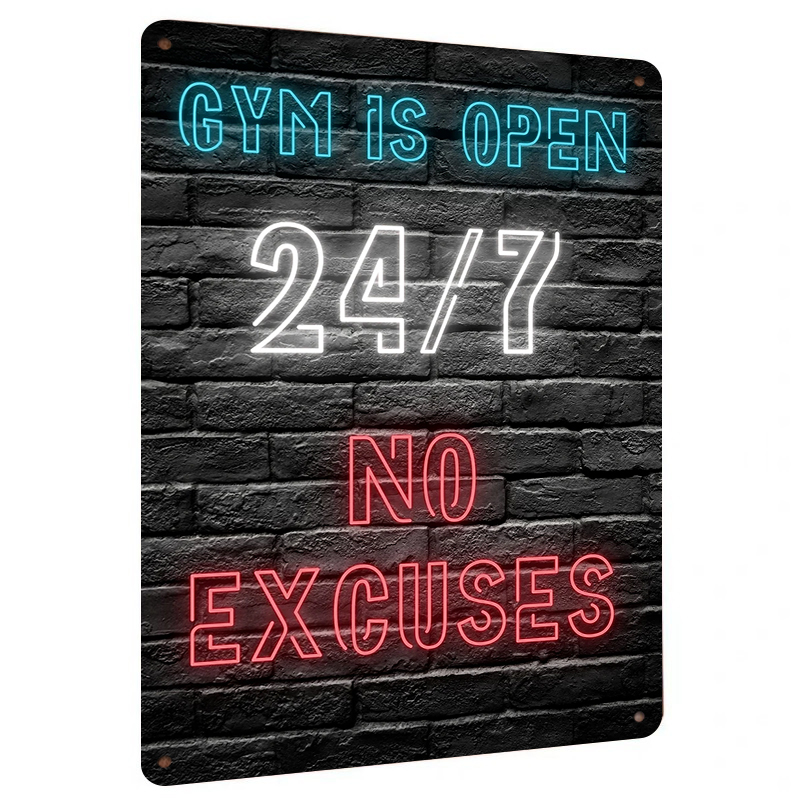 Home Gym Quotes - Gym 24 7 Open Neon Effect