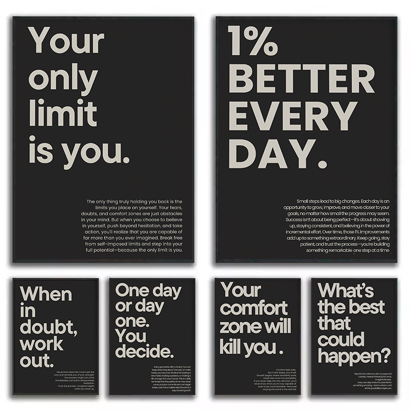 Home Gym Quotes - 1PC Minimalist Black&Beige Fitness Gym Workout