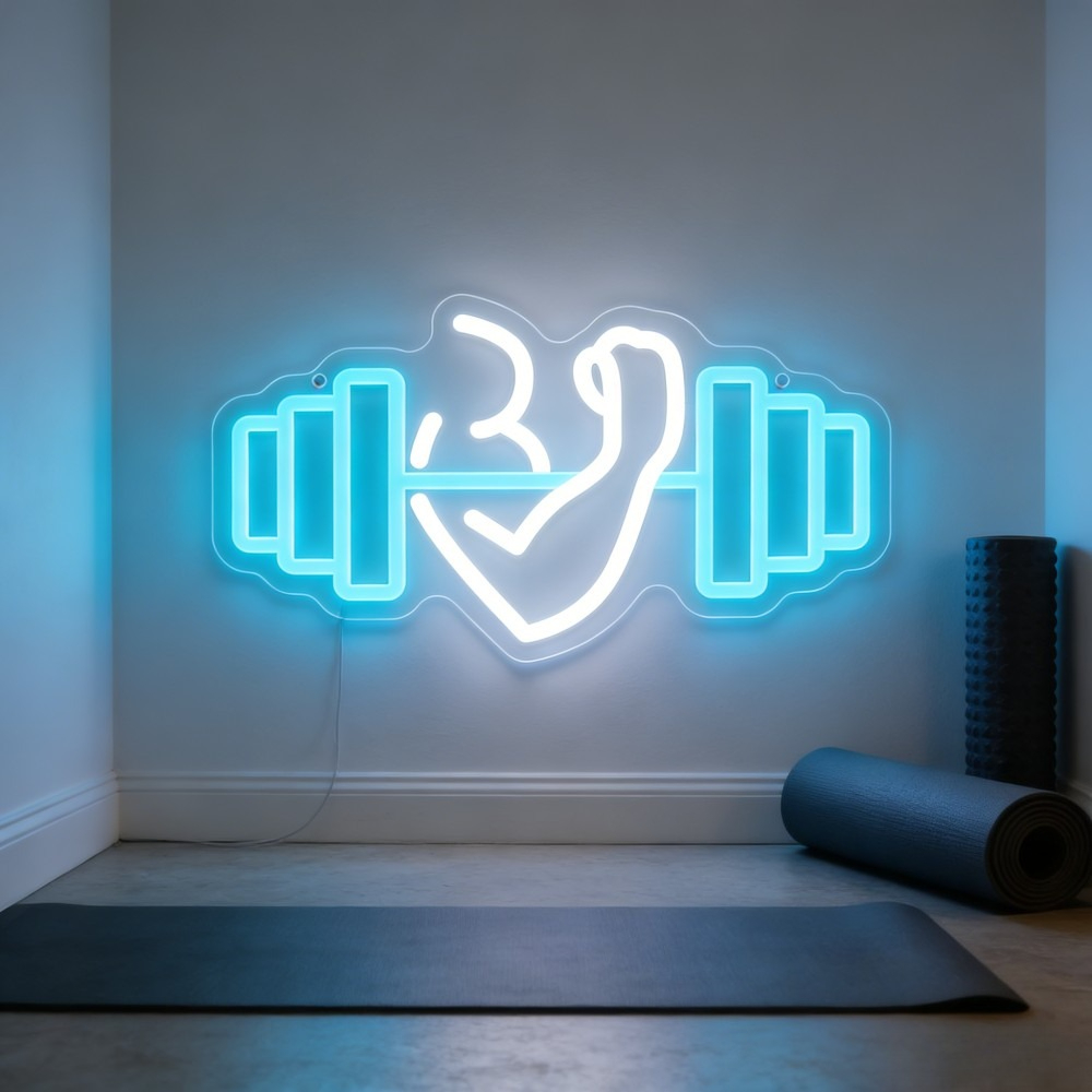 Bicep Dumbbell Neon Sign LED W - đánh giá và giá Home Gym Quotes